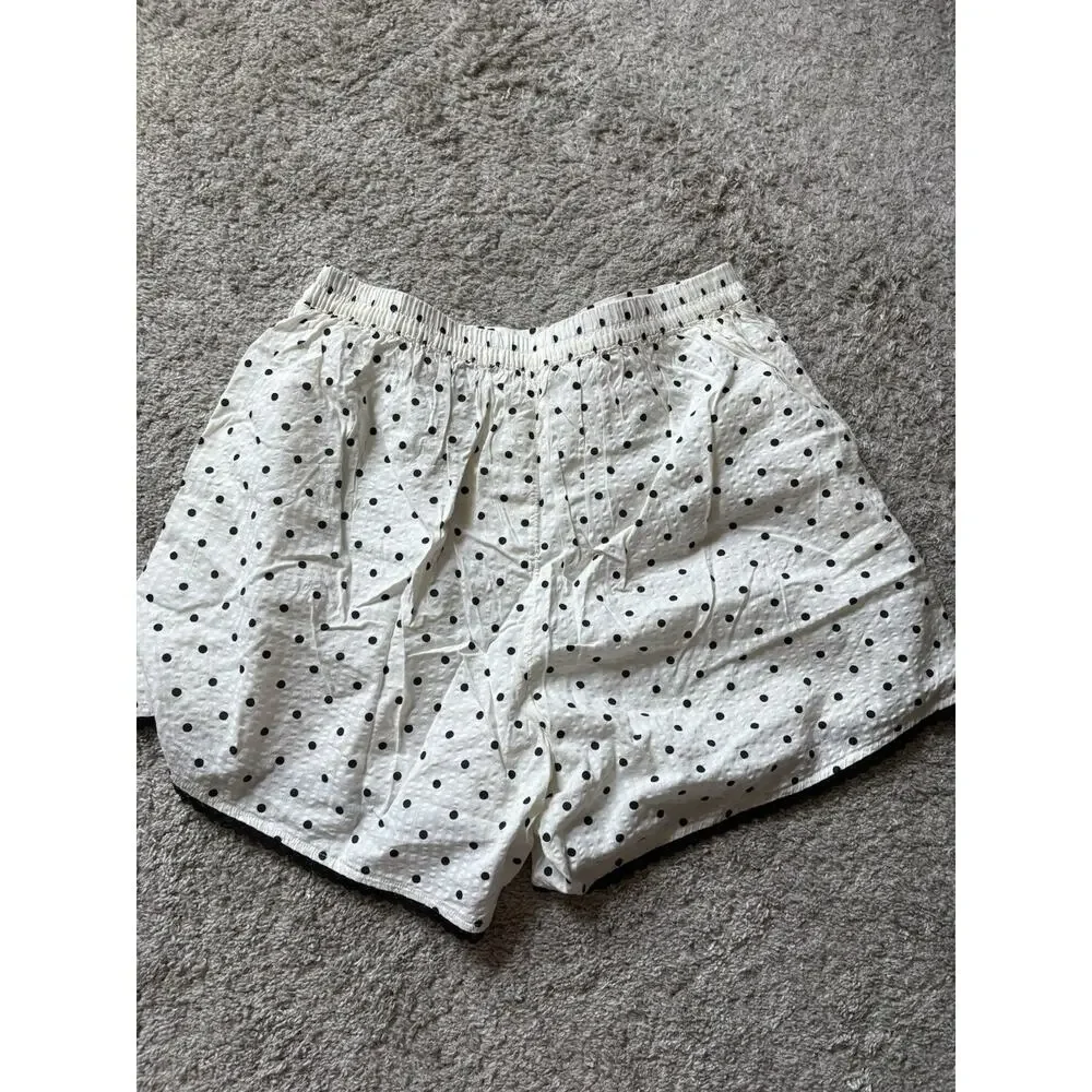 Aerie Women's Seersucker Black And White Polka Dot Shorts Size Large NWT